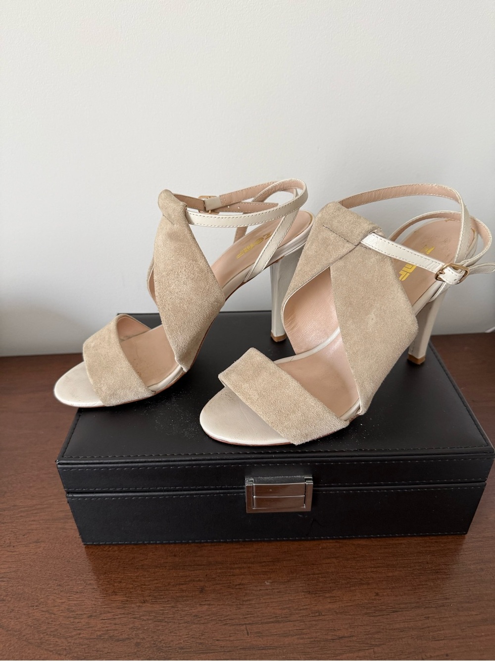 Women's Suede Strappy High Heel Sandals in Taupe